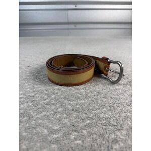 Neiman Marcus Belt Mens 40 Beige Leather Webbed Military Buckle Adjustable